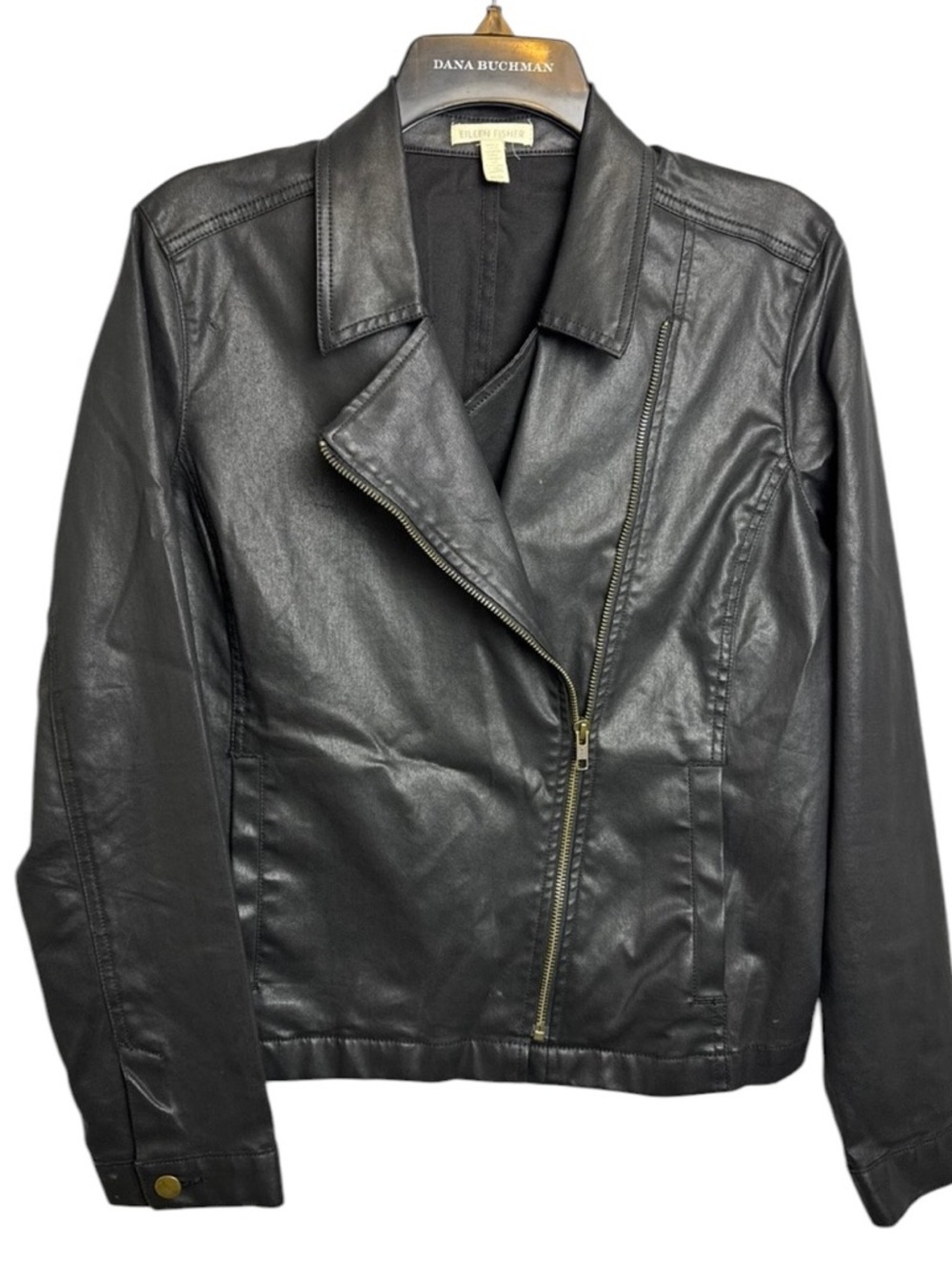 Eileen Fisher Structured asymmetric black organic cotton ladies jacket moto med